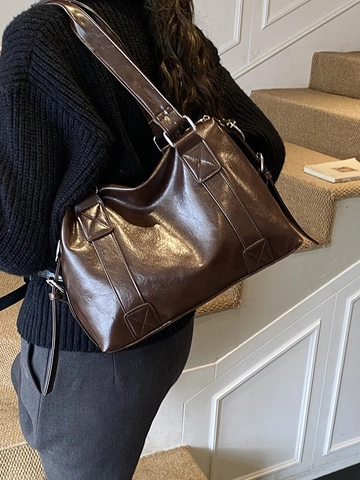 Bolso Tote Vintage de Cuero PU Brillante para Mujer Gran Capacidad Bolso de Hombro Casual Viaje Bolso de Mano Con Correa Ajustable