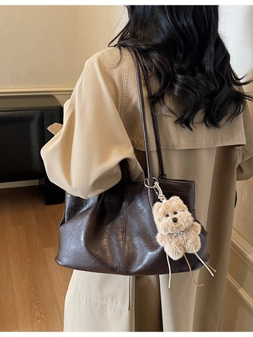 Damen Vintage PU Leder Schultertasche Mit Großem Fassungsvermögen Retro Minimalistische Pendler Umhängetasche Handtasche