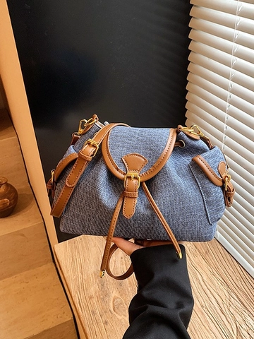 Vintage PU Leder Beuteltasche Für Damen Retro Kordelzug Umhängetasche Mit Kontrastfarbenem Besatz Mode Handtasche