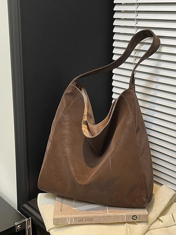 Bolso Tote de Mujer de Cuero PU de Gran Capacidad Minimalista Retro Bolso de Hombro Suave Mate Color Sólido Trabajo