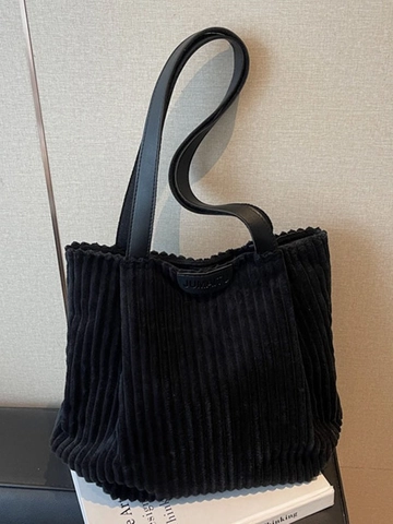 Bolso Tote de Pana de Gran Capacidad Para Mujer Casual Color Sólido Vintage Bolso de Hombro Simple de Viaje Bolso