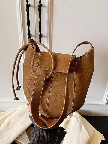 Vintage Matte PU Leder Eimertasche Für Damen Kontrastnähte Umhängetasche Retro Crossbody Handytasche Täglich Pendler Geldbörse