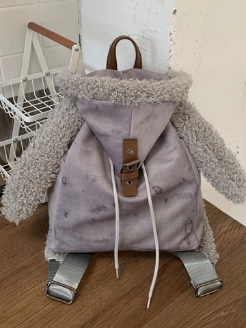 Zaino in PU con Orecchie di Coniglio Stile Coreano per Donna Zaino Versatile Vintage Invecchiato Moda Quotidiano Pendolare Borsa a Spalla