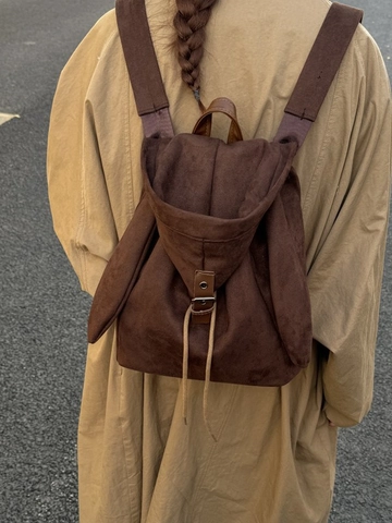 Zaino in PU con Orecchie di Coniglio Stile Coreano per Donna Zaino Versatile Vintage Invecchiato Moda Quotidiano Pendolare Borsa a Spalla
