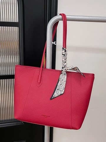Bolso Tote de Mujer Gran Capacidad Cuero PU Grano de Lichi Minimalista Decoración de Bufanda Bolso de Hombro Casual de Viaje Color Sólido
