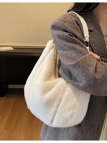 Sac Hobo en Peluche Mode pour Femmes Sac à Épaule en Fausse Fourrure Grand Sac à Main Automne Hiver Sac Sous le Bras Décontracté pour Femmes