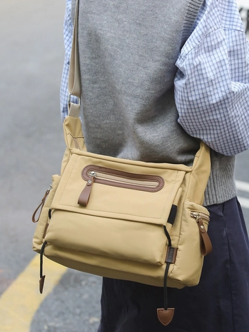 Bolso Mensajero de Nailon Vintage para Mujer Gran Capacidad Multibolsillo Bolso Bandolera Casual Trabajo Retro Maletín