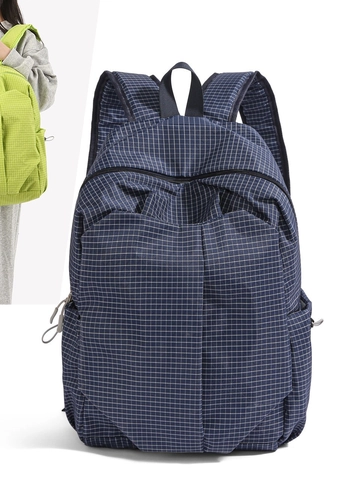 Women Plaid Pattern Backpack Waterproof Nylon Casual School Bag Lightweight Large Capacity Travel Double Shoulder Rucksack