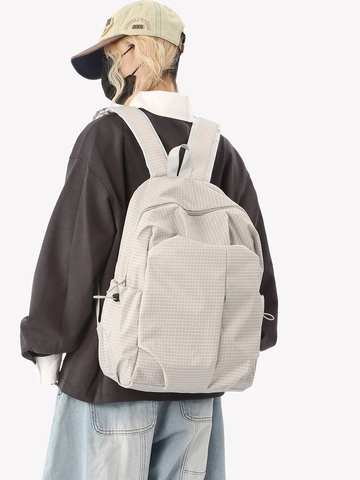 Women Plaid Pattern Backpack Waterproof Nylon Casual School Bag Lightweight Large Capacity Travel Double Shoulder Rucksack