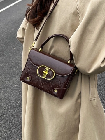 Borsa a Tracolla in Pelle PU Trapuntata Vintage per Donna Elegante Borsa a Mano con Chiusura in Metallo Borsa Quadrata Daily Commuter