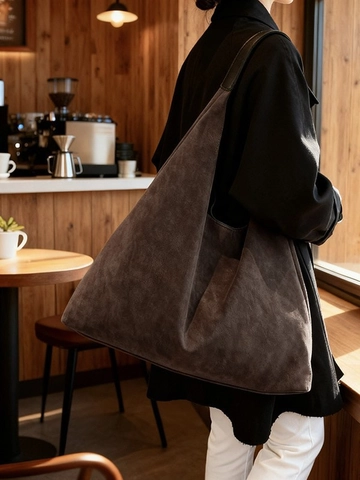 Borsa Tote in Pelle PU Opaca Vintage di Grande Capacità per Donna Borsa a Tracolla Minimalista in Morbida Pelle Scamosciata