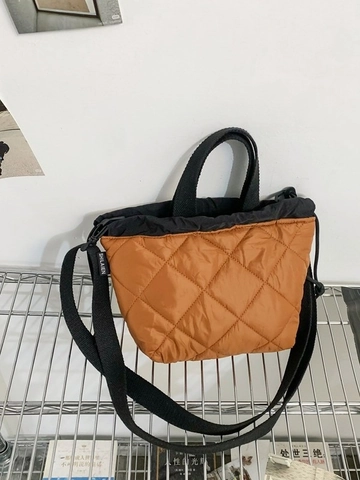 Women Quilted Nylon Bucket Bag Fashion Diamond Lattice Handbag Casual Street Shoulder Crossbody Bag For Daily Commuting