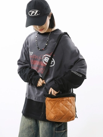 Women Quilted Nylon Bucket Bag Fashion Diamond Lattice Handbag Casual Street Shoulder Crossbody Bag For Daily Commuting