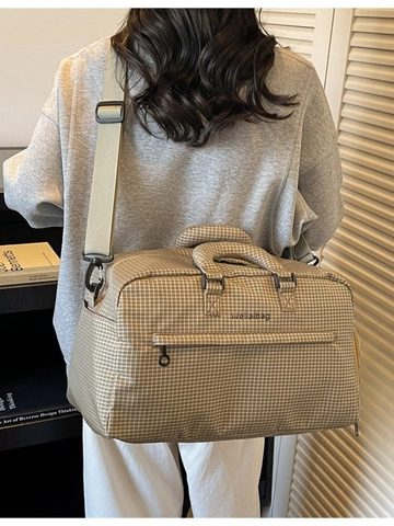 Borsa da Viaggio Gingham a Grande Capacità in Materiale PU Impermeabile Borsone per il Fine Settimana Leggera Sport Palestra per Donna