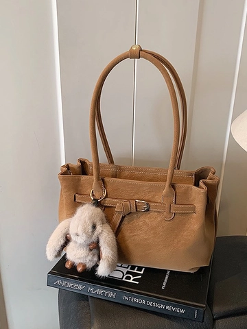 Borsa Tote da Donna Grande Capacità in PU Borsa Sottobraccio Retro Smerigliata Borsa a Tracolla Con Fibbia e Cuciture a Contrasto