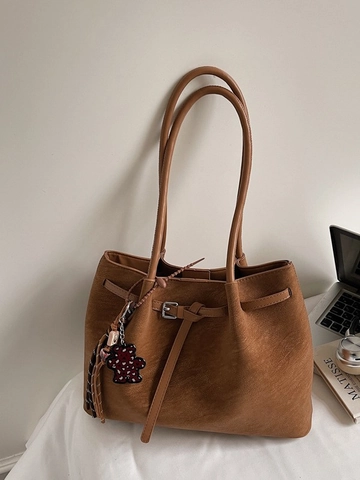 Bolso Tote de Cuero PU Vintage de Gran Capacidad para Mujer Bolso de Hombro de Moda Conmutador Bolso de Mano Suave Color Sólido Con Colgante de Oso