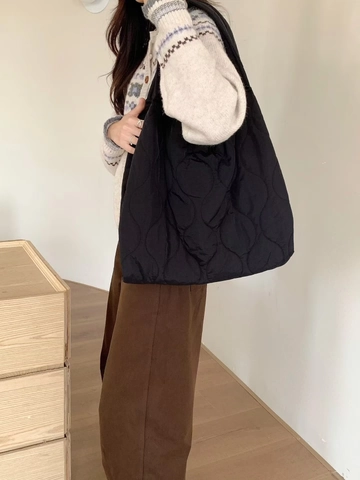 Borsa a Spalla in Nylon Trapuntato da Donna Grande Capacità Borsa Tote Sottobraccio Morbida Stile Coreano Retrò Casual