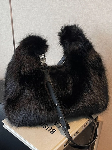 Bolso de Mano de Peluche de Moda para Mujer Bolso de Hombro Casual de Piel Sintética Con Correa de Cuero Ajustable