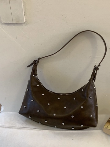 Borsa Hobo in Pelle PU con Rivetti Retro per Donna Elegante Borsa a Tracolla a Mezzaluna con Tracolla Regolabile Borsa alla Moda