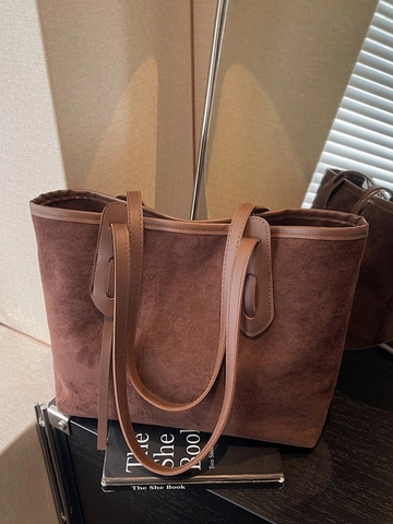 Women Vintage Suede Patchwork Tote Bag Large Capacity Leopard Print Shoulder Bag Fashion Casual Commuting Shopping Handbag
