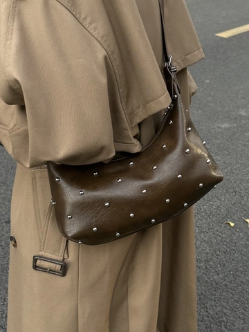Borsa Hobo in Pelle PU con Rivetti Retro per Donna Elegante Borsa a Tracolla a Mezzaluna con Tracolla Regolabile Borsa alla Moda