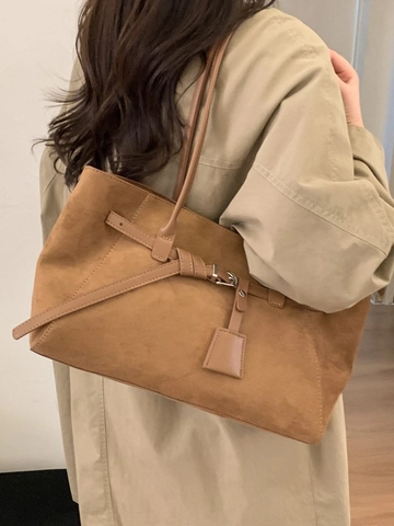 Sac Fourre-Tout Vintage en Cuir PU Givré pour Femmes Grande Capacité Sac à Bandoulière Avec Boucle Décor Bureau
