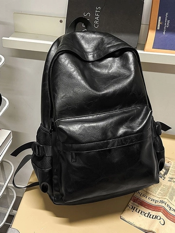 Mochila de Cuero PU Vintage de Gran Capacidad para Mujeres Estudiantes Universitarias Bolso de Viaje de Color Sólido Resistente