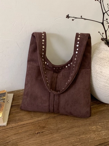Borsa a Spalla Hobo Vintage in Camoscio da Donna Grande Capacità Con Rivetti Borsa Tote Retro Minimalista Quotidiana