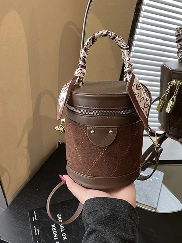 Vintage Gesteppte PU Leder Beuteltasche Damen Umhängetasche Mit Herzprint Seidenschal Griff Kleine Schultertasche