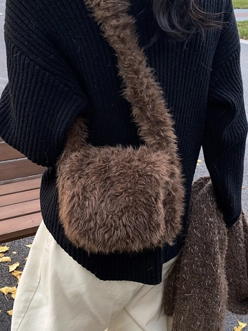 Damen Kunstpelz Plüsch Umhängetasche Winter Weiche Schultertasche Kleine Quadratische Handytasche Plüschige Handtasche Herbst Mode Tasche