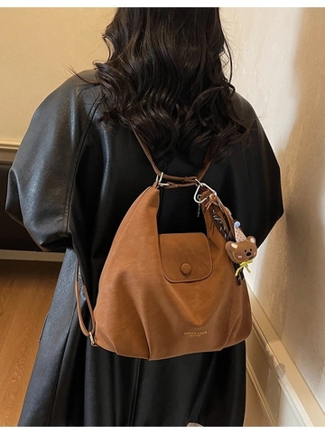 Sac à Épaule en Cuir PU pour Femmes Grande Capacité Tendance Style Coréen Vintage Hobo Tote Avec Charme Ours Dessin Animé Main Mode