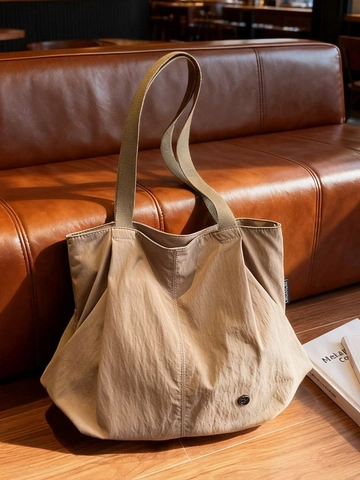 Bolso Tote de Nailon de Gran Capacidad Casual Arrugado Bolso de Hombro para Mujer Conmutar Bolso de Axila Escuela Estudiantes Color Sólido