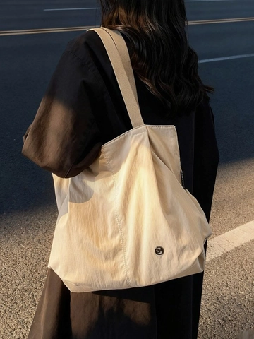 Bolso Tote de Nailon de Gran Capacidad Casual Arrugado Bolso de Hombro para Mujer Conmutar Bolso de Axila Escuela Estudiantes Color Sólido