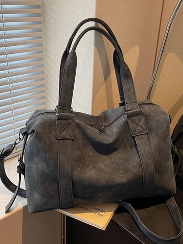 Large Capacity Vintage PU Leather Tote Bag For Women Retro Commuter Handbag With Adjustable Strap Fashion Shoulder Bag