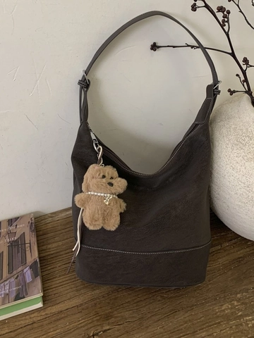 Bolso Cubo Minimalista Vintage para Mujer Gran Capacidad Textura Mate Costuras en Contraste Bolso de Mano de Hombro