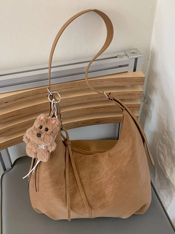Borsa Hobo in Pelle PU a Grande Capacità da Donna Borsa a Tracolla Vintage Dumpling Con Ciondolo in Peluche Borsa Casual