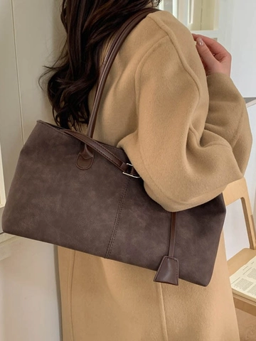 Borsa Tote Grande in Pelle PU Effetto Smerigliato Vintage da Donna Borsa a Spalla Casual Retro con Pendente Borsa a Mano