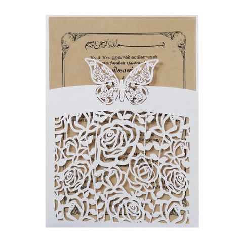 European Hollow Rose Butterfly Invitation Card Elegant Pearl Paper Wedding Party Event Invites Envelope Inner Page
