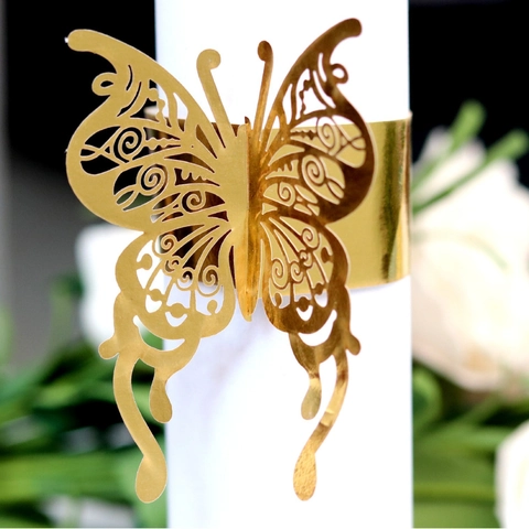 Ronds de Serviette Papillon Élégants Découpe Laser Papier Perlé Boucles de Serviette pour Décoration Table de Mariage Banquet