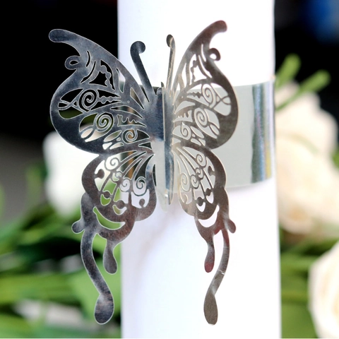 Ronds de Serviette Papillon Élégants Découpe Laser Papier Perlé Boucles de Serviette pour Décoration Table de Mariage Banquet