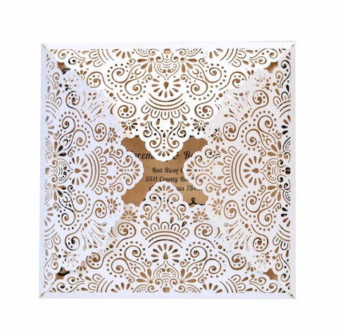Eleganti Inviti di Nozze Traforati a Taglio Laser Carta Perlata Mandala Floreale Biglietti d'Invito per Festa di Fidanzamento