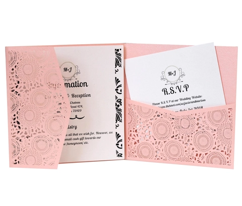Eleganti Biglietti d'Invito Matrimonio Intagliati al Laser Set Con Buste e Cartoline RSVP Carta Perlata Floreale Traforata per Banchetti di Fidanzamento