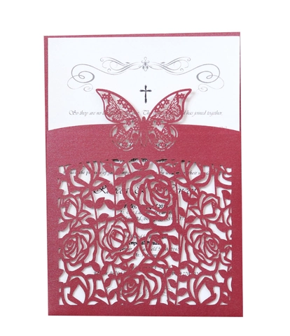 European Laser Cut Hollow Butterfly Rose Wedding Invitation Cards Pearlescent Paper Party Greeting Cards With Envelopes