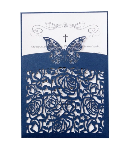 European Hollow Rose Butterfly Invitation Card Elegant Pearl Paper Wedding Party Event Invites Envelope Inner Page