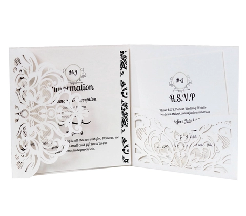 Laser Cut Wedding Invitation Cards With Envelopes Pearlescent Paper Hollow Floral Lace Design For Marriage Engagement Party Events