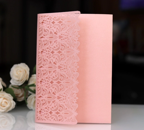 Elegante Laser geschnitten Einladungskarten Hochzeit Mit Umschlägen Perlmuttpapier Spitze Blumen Einladung Set Für Verlobung Party Geburtstag Zeremonie