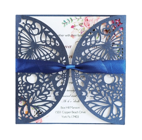 Élégant Ensemble De Cartes D'Invitation De Mariage Découpées Au Laser Papillon Européen Avec Ruban Papier Perlé Invitations De Fête