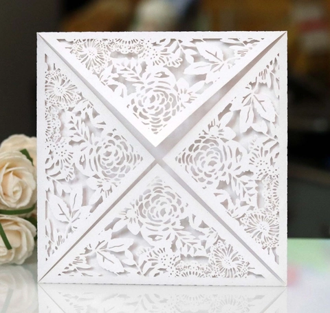 Biglietti d'Invito per Matrimonio Intagliati a Laser Carta Perlata Design a Rosa Cava Biglietti d'Auguri per San Valentino Festa