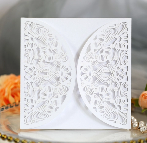 Elegant Laser Cut Wedding Invitation Cover Pearlescent Paper Hollow Floral Card Shell For Bridal Shower Banquet Party Celebration
