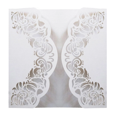 Copertine per Inviti di Matrimonio Taglio Laser Bianche Motivo Floreale a Volute Carta Perlata Buste per Biglietti per Feste Matrimonio